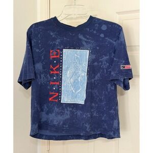 Nike Athletic Dept Kids sz S Navy Blue Acid Wash Topographic Map Graphic T-Shirt